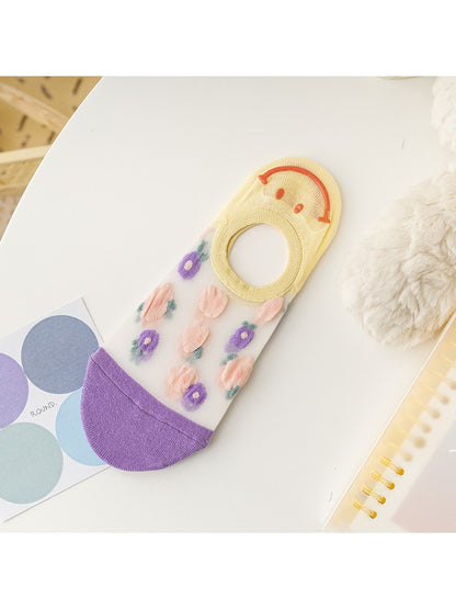 Rufia - Smiley Face Candy-colored No-Show Socks