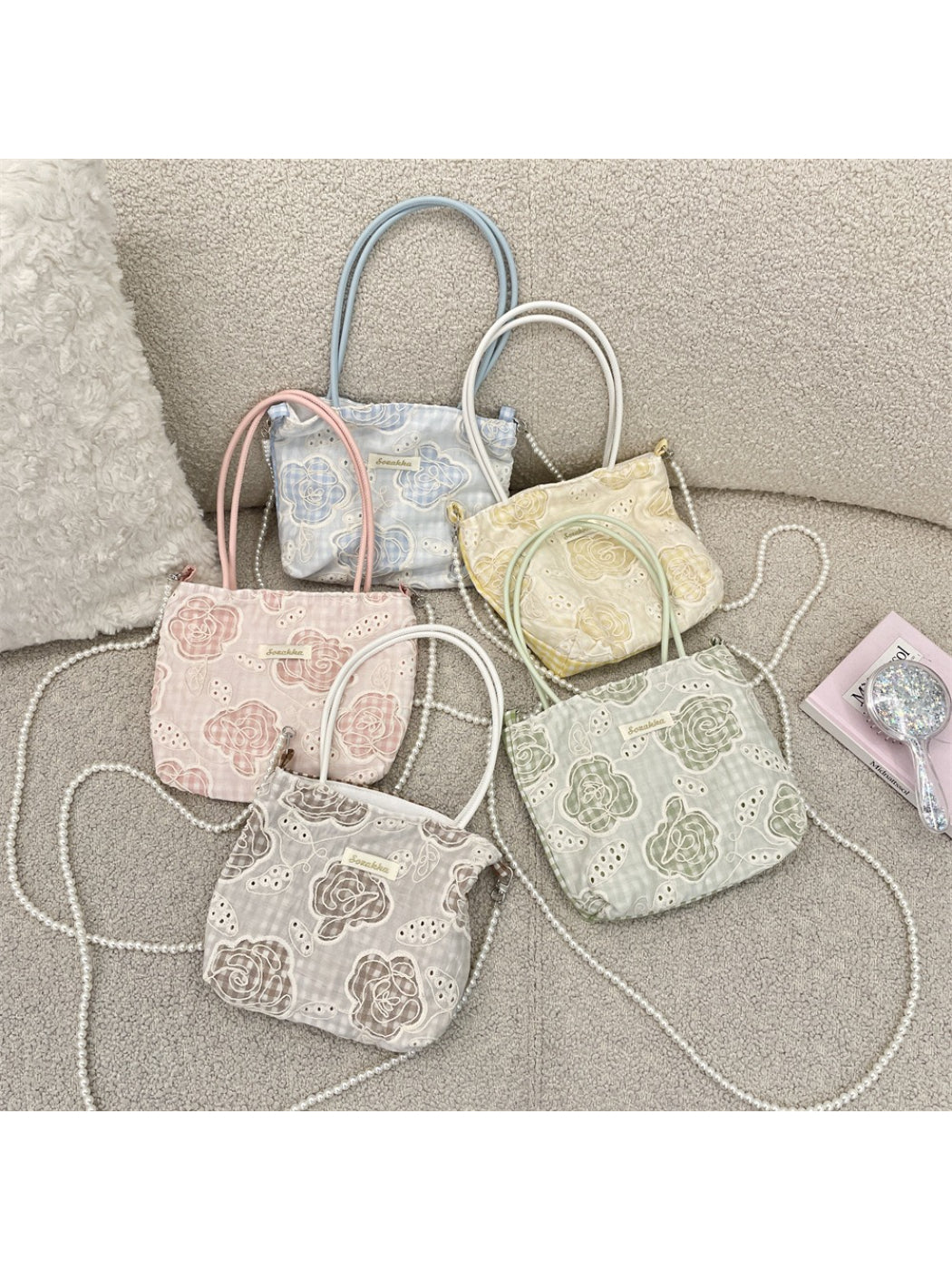 Cosbai - Embroidered Floral Mini Crossbody Bag
