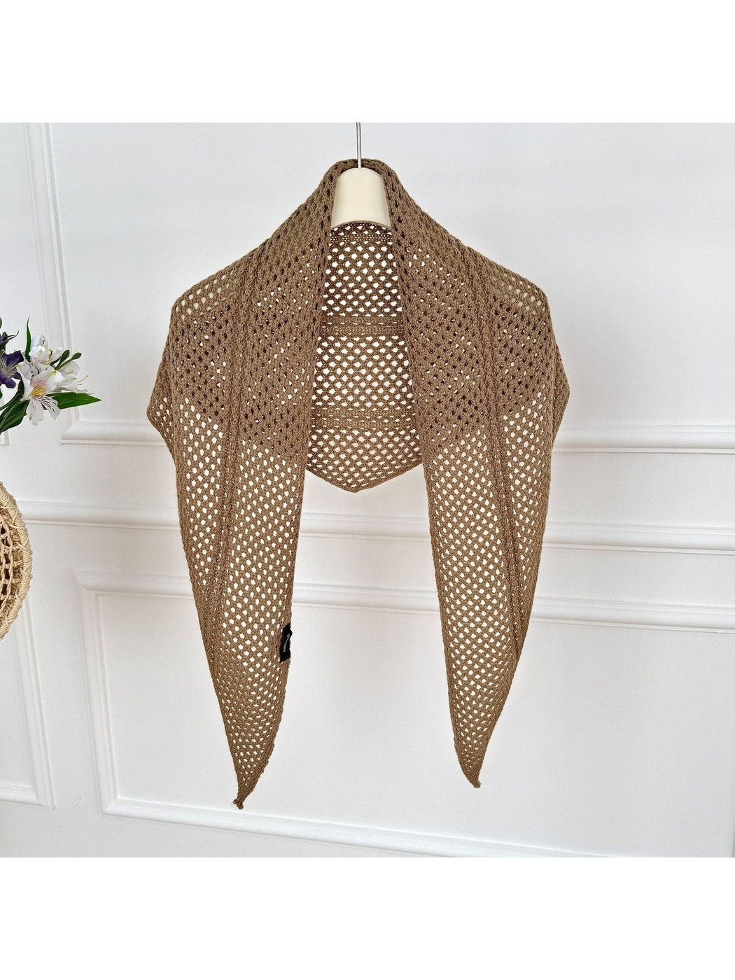 Scarvii - Openwork Mesh Knit Triangle Scarf