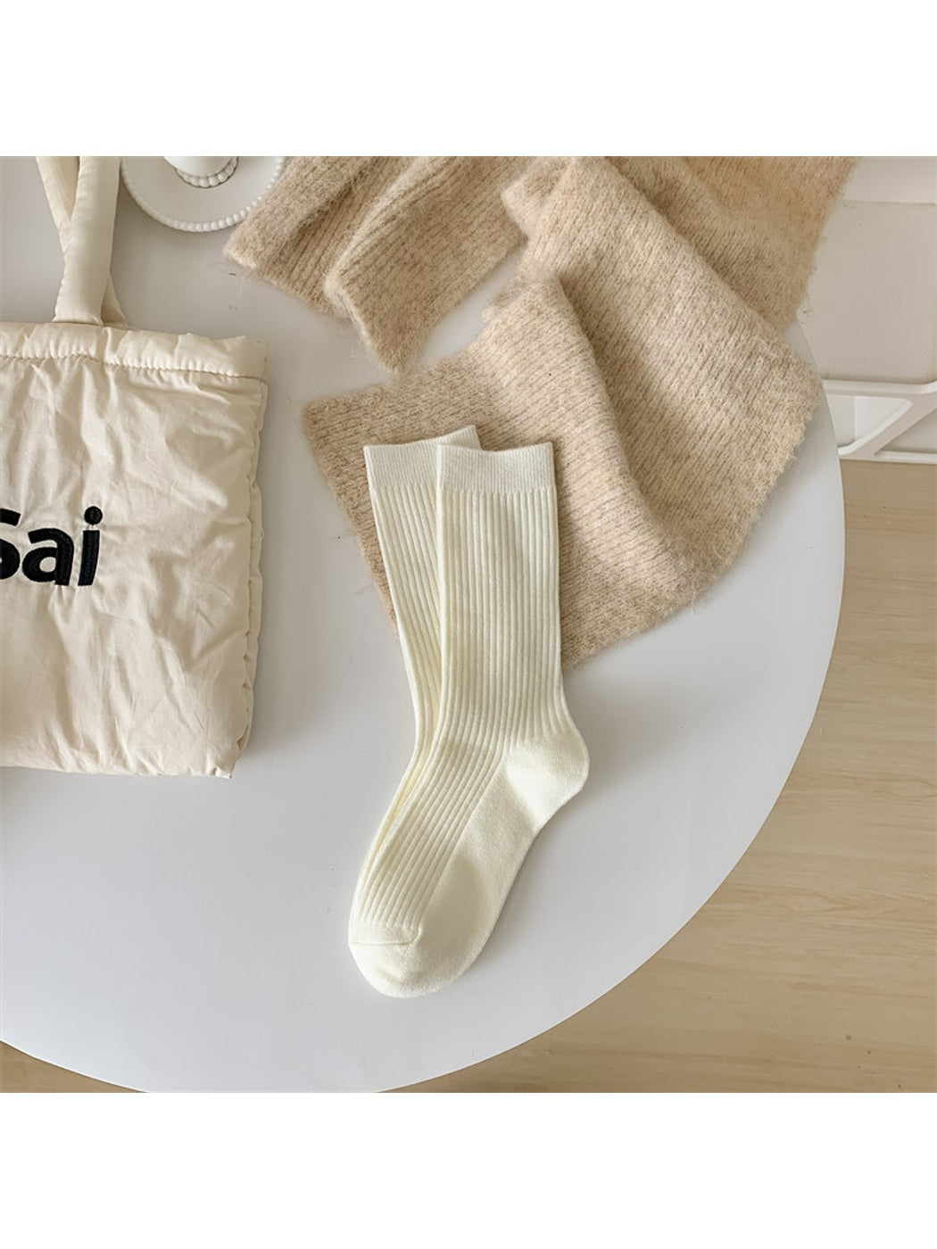 Rufia - Classic Solid Ribbed Crew Socks