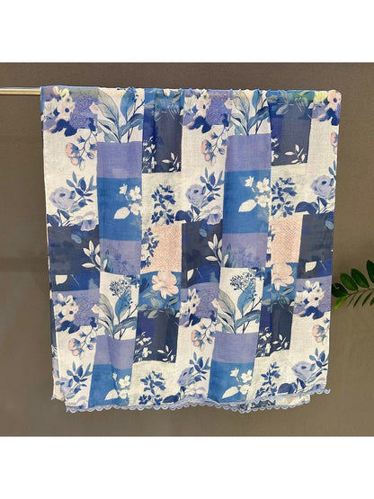 Scarvii - Blue Rose Lace Edge Summer Wrap Scarf