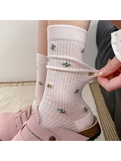 Rufia - Tiny Floral Ribbed Crew Socks product image 1