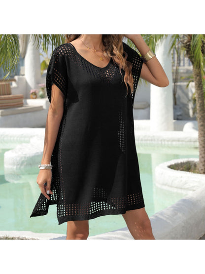 Crosa - Loose Fit V Neck Pullover Hollow Out Dress