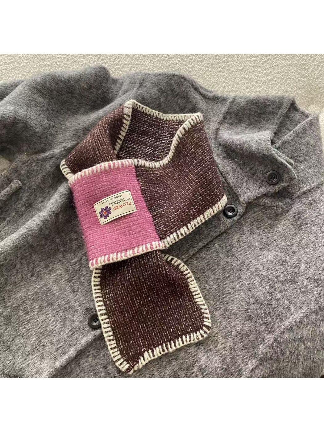 Scarvii - Contrast Panel Blanket Stitch Pull Through Knit Scarf
