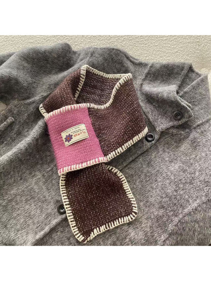 Scarvii - Contrast Panel Blanket Stitch Pull Through Knit Scarf