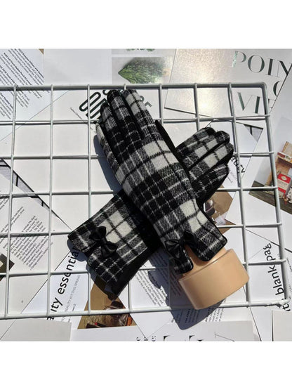Gloving - Plaid Touchscreen Gloves with Bow