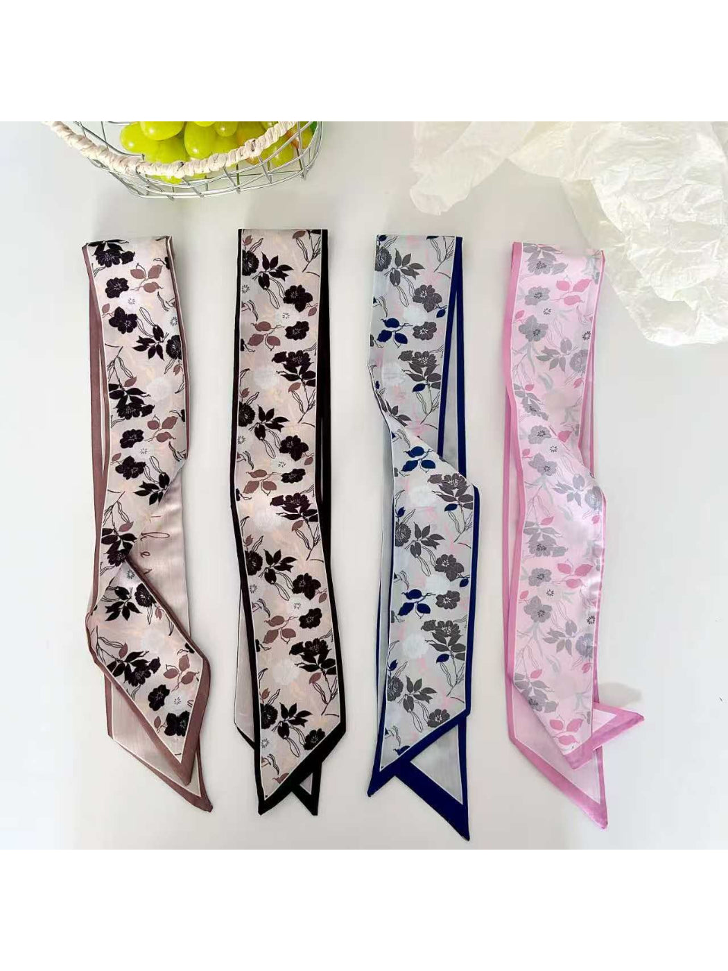 Scarvii Soft Floral Print Skinny Scarf