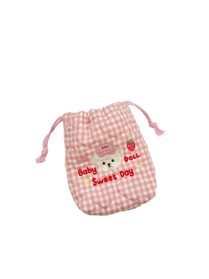 Cosbai - Gingham Bear Drawstring Pouch
