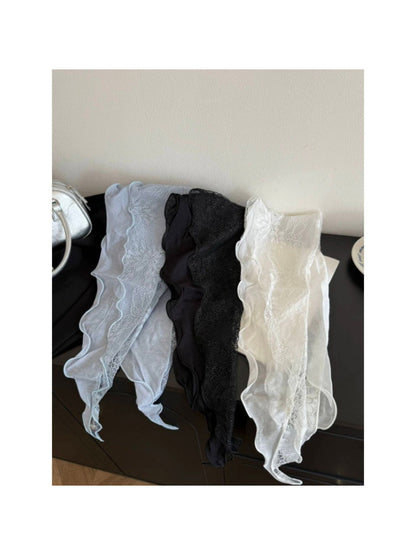 Lightweight headscarf with delicate lace edges in soft pastel color