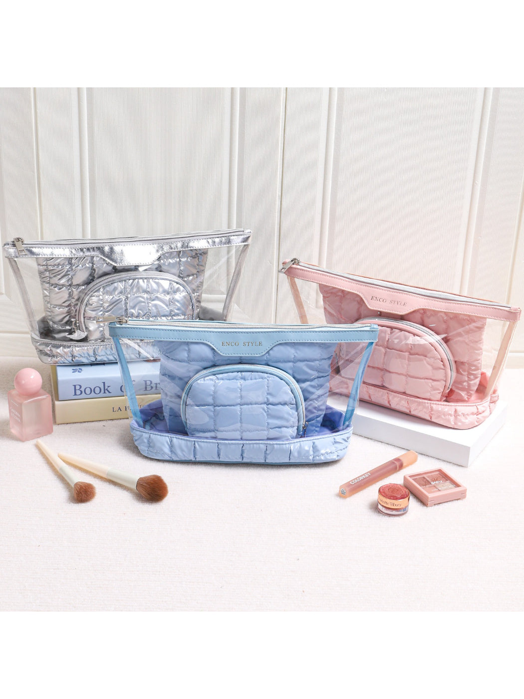 Cosbai - Clear Makeup Bag with Quilted Inner Pouch