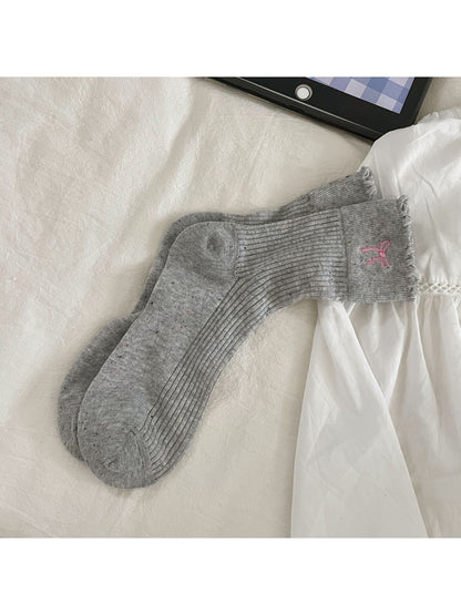 Rufia - Speckled Ribbed Bow Detail Casual Crew Socks