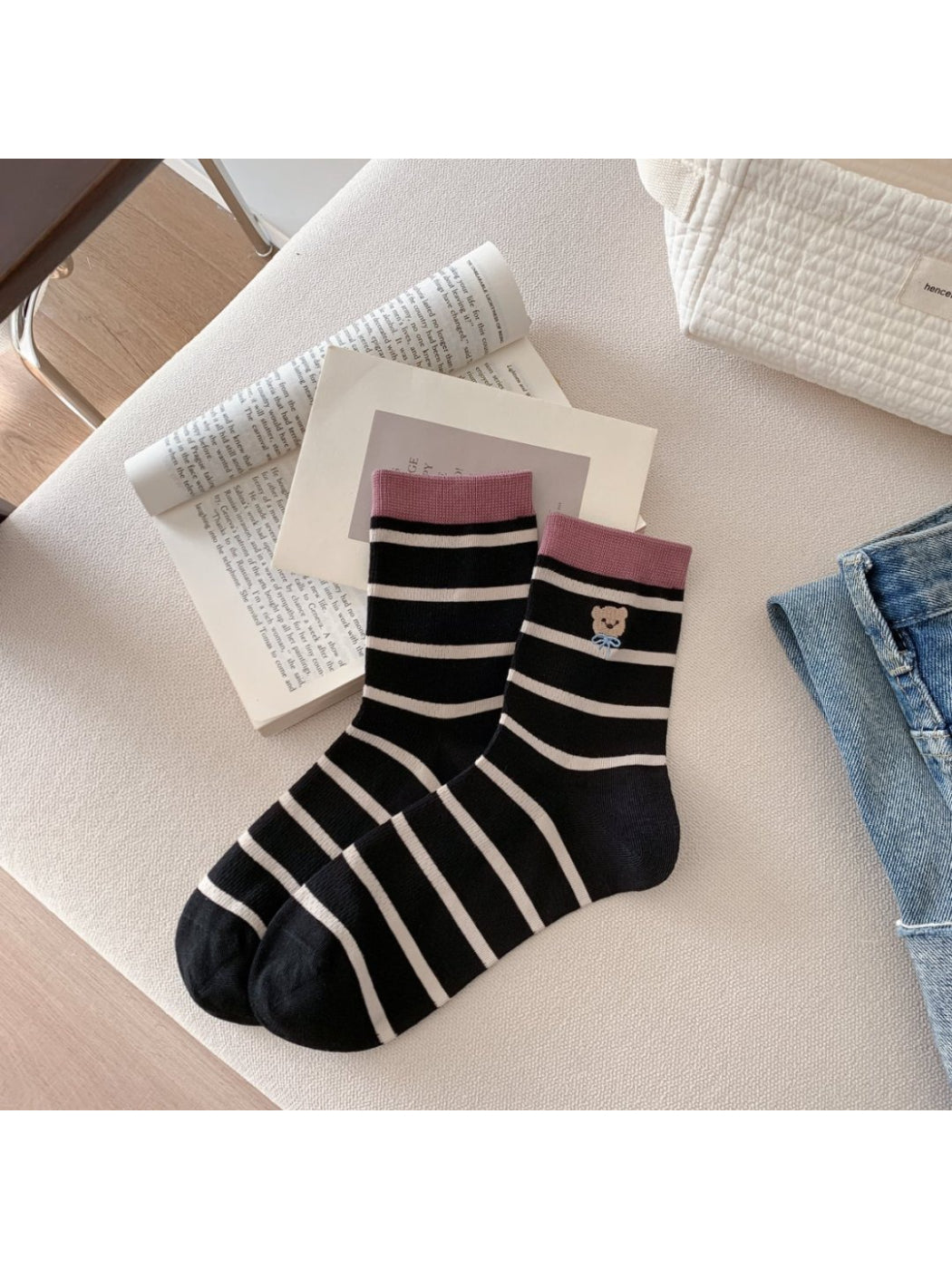 Rufia - Cute Bear Stripe Crew Socks product image 5