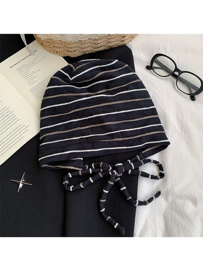 Haila - Striped Tie Strap Headscarf Cap