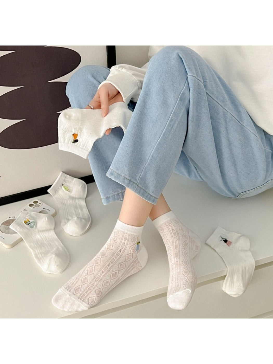 Rufia - Embroidered Character Knit Crew Socks product image 1