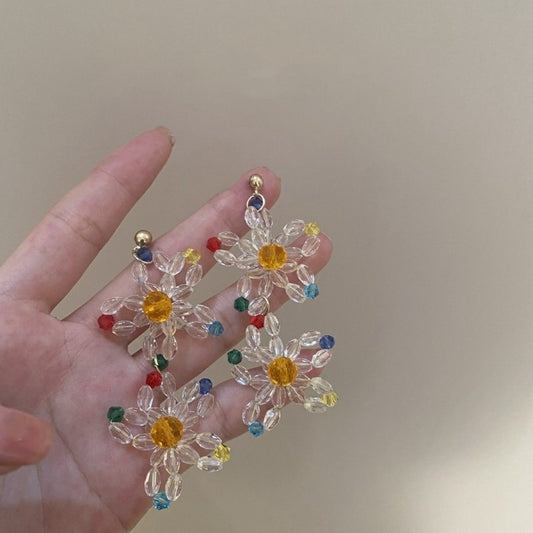 Earwish - Vintage Crystal Colorful Bead Flower Earrings