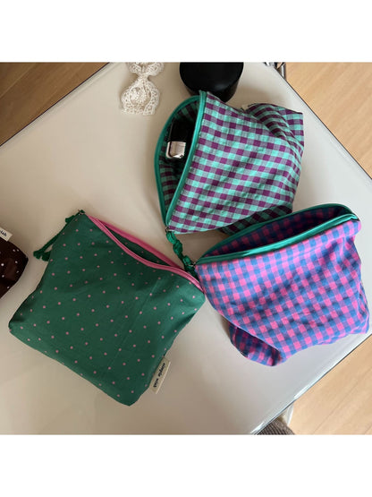 Cosbai - Polka Dot and Plaid Zip Pouch