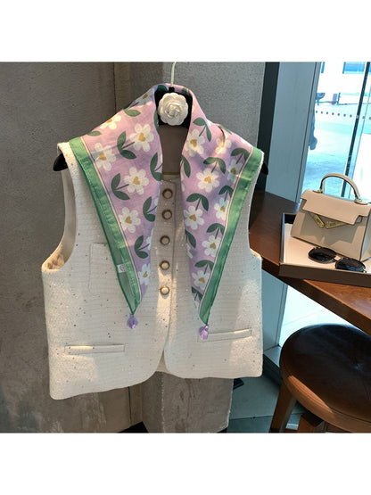Scarvii - Plumeria Print Tassel Design Square Scarf