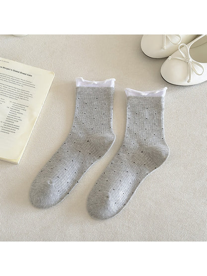 Rufia - Polka Dot Contrast Cuff Casual Crew Socks