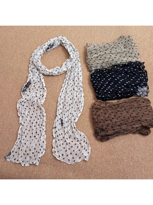 Scarvii - Crinkled Polka Dot Flower Pattern Scarf