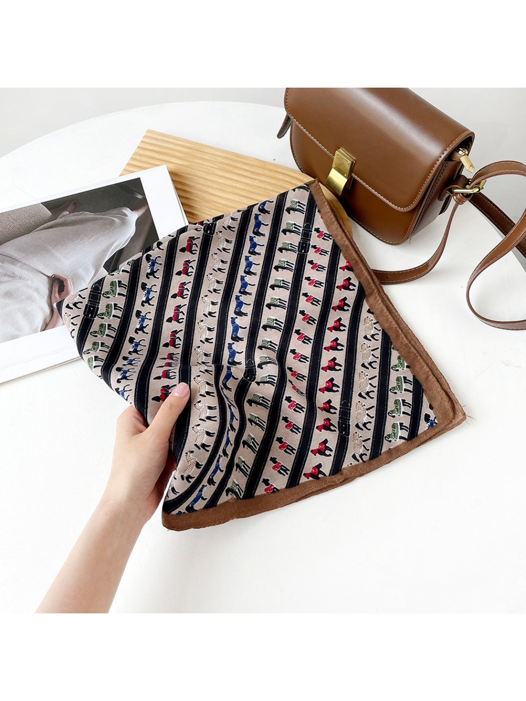 Scarvii - Stripe Animal Print Square Scarf