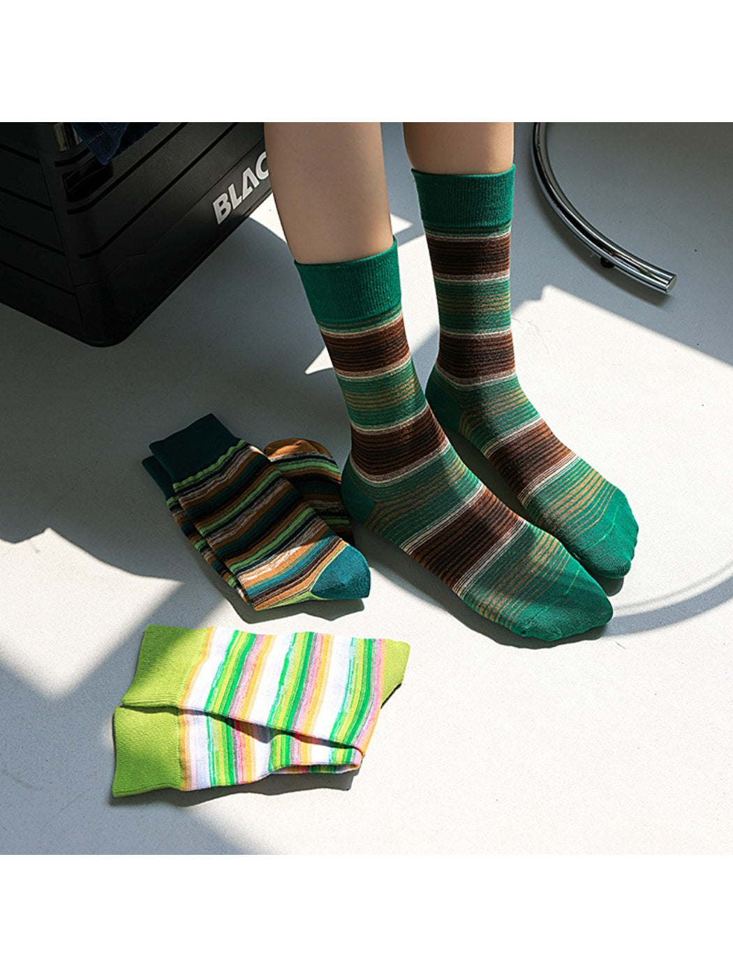 Rufia - Retro Green Stripe Crew Socks product image 1