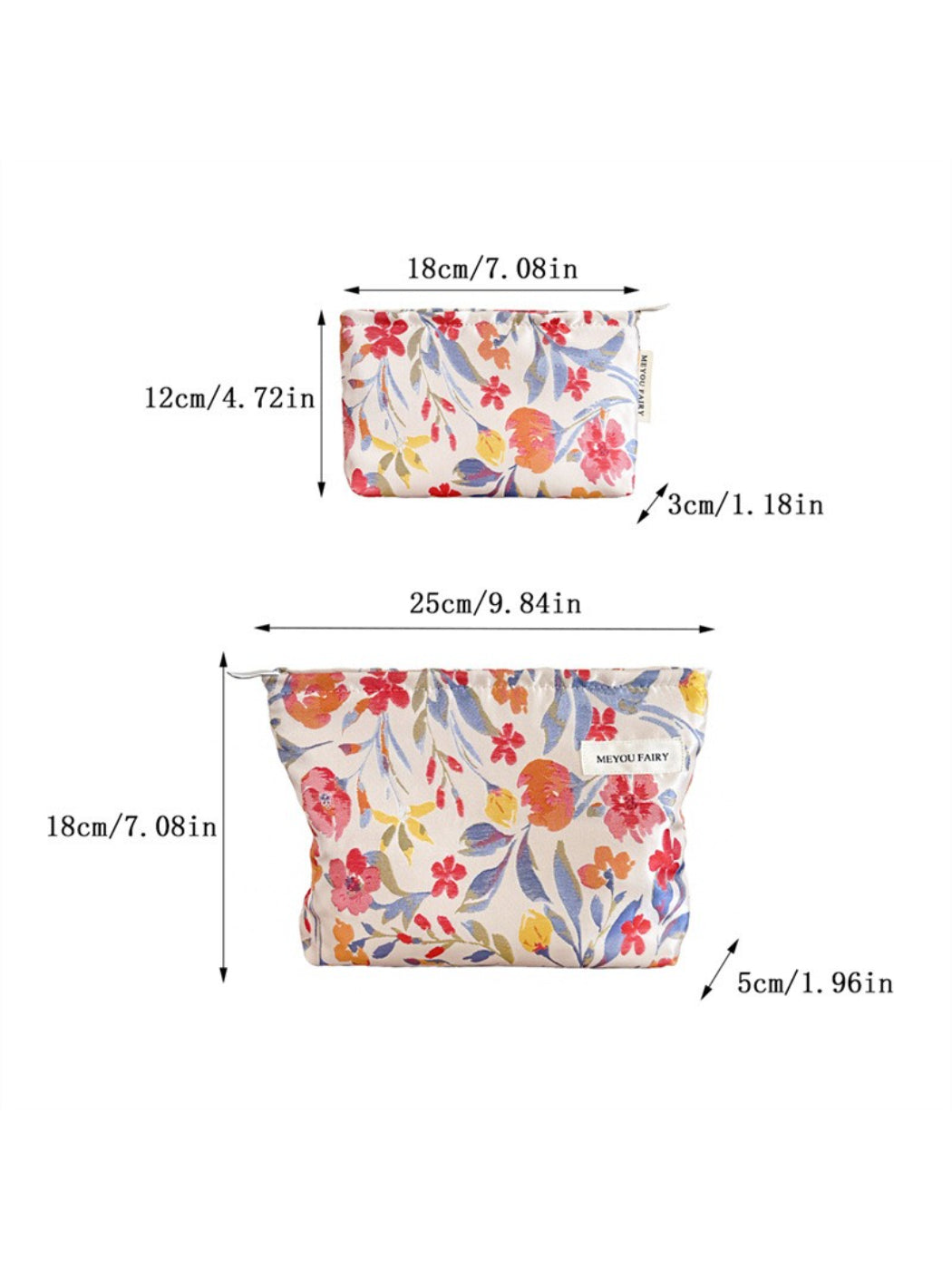 Cosbai floral cosmetic pouch displayed with makeup brushes inside