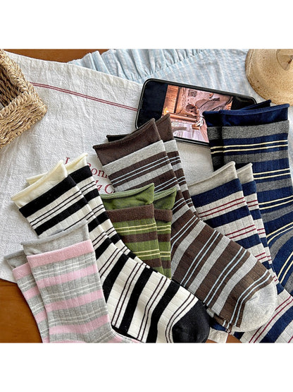 Rufia - Striped Cuff Knit Crew Socks