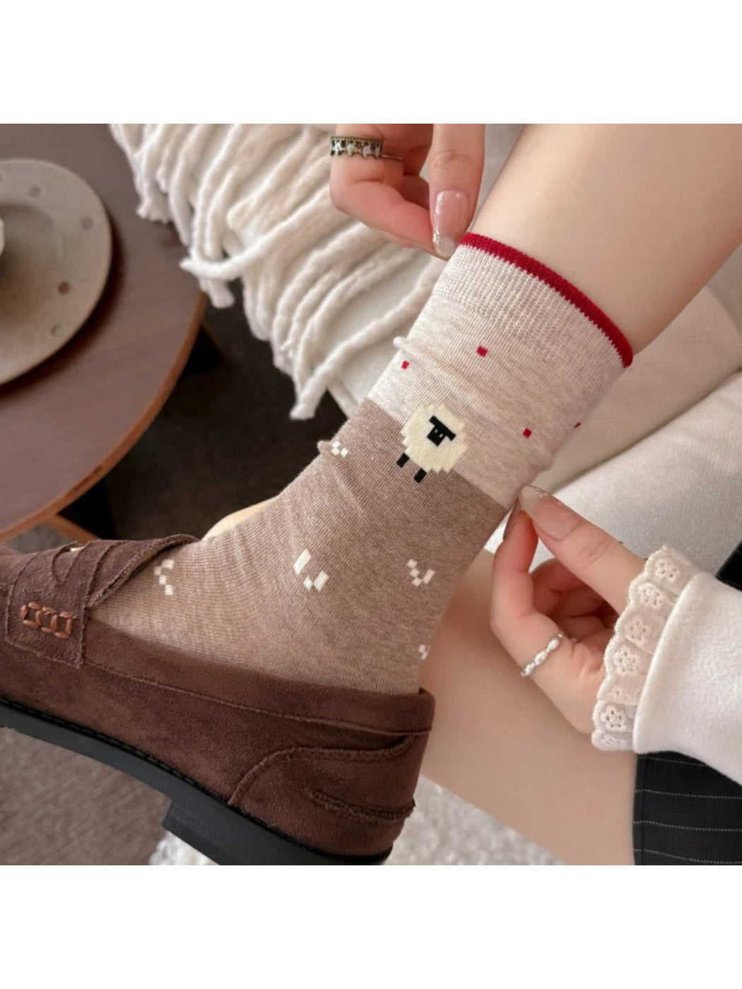 Rufia - Sheep Ribbed-Cuff Crew Socks