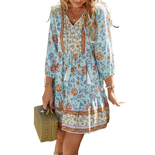 Troposa - Boho V-Neck Dress With Tassels - Chic & Sweet