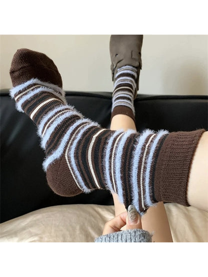 Rufia - Cozy Fuzzy Stripe Mid Calf Socks
