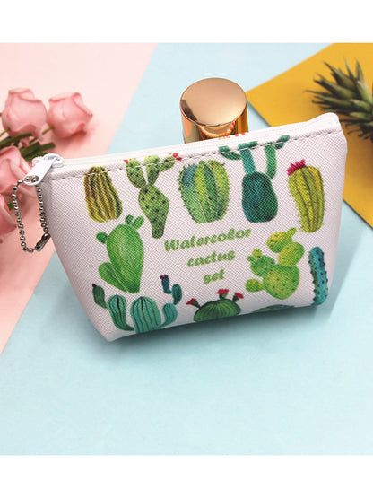 Cosbai - Cartoon Cactus Print Everyday Coin Purse