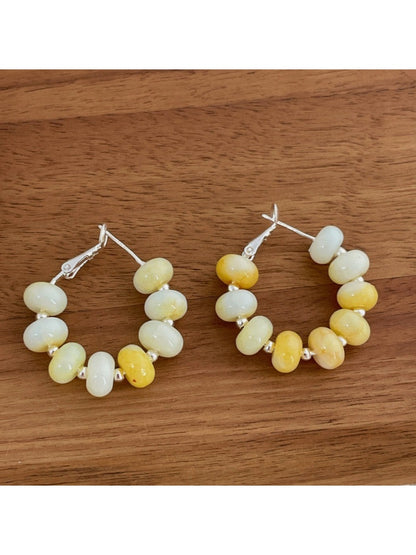 Earwish - Light Yellow Beaded Hoop Earrings - Soft & Elegant