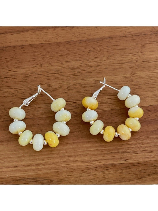 Earwish - Light Yellow Beaded Hoop Earrings - Soft & Elegant