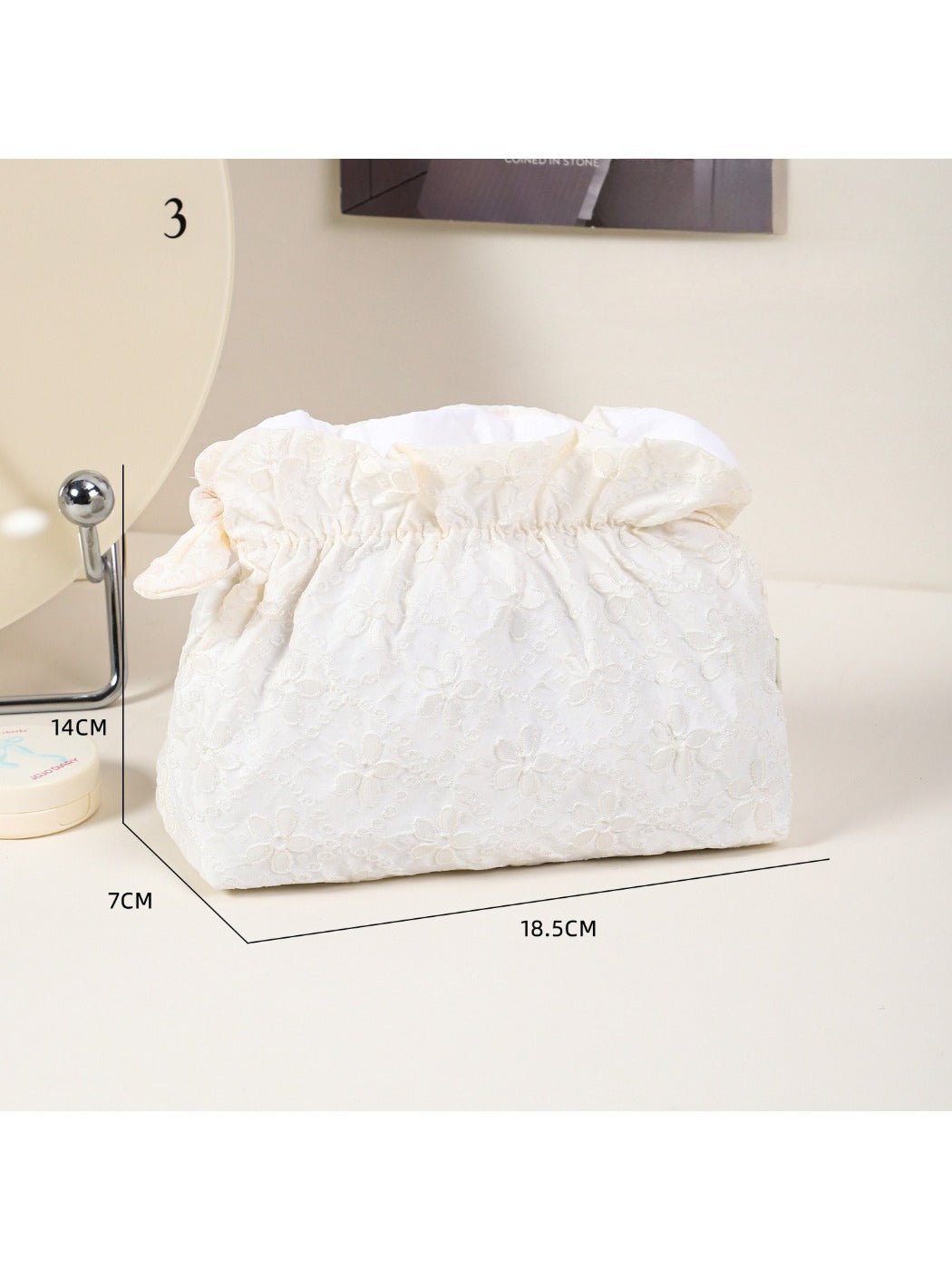 Cosbai floral makeup cosmetic pouch with ruffle top in soft pastel colors