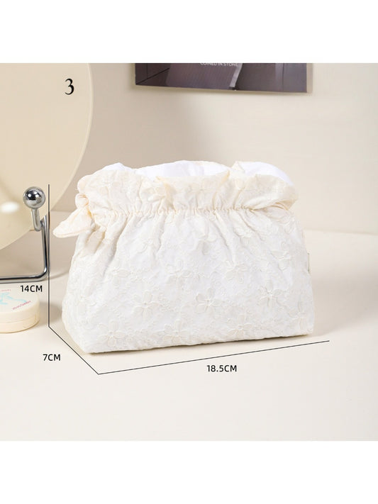 Cosbai floral makeup cosmetic pouch with ruffle top in soft pastel colors