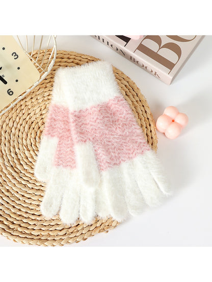 Gloving - Women's Fuzzy Colorblock Knit Winter Gloves