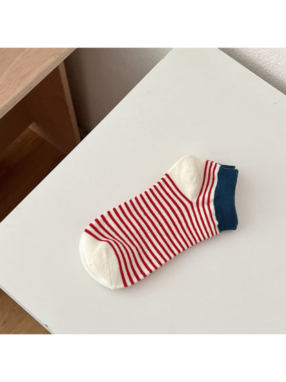 Rufia - Retro Style Striped Colorblock Ankle Socks