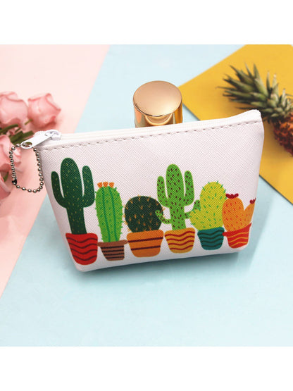 Cosbai - Cartoon Cactus Print Everyday Coin Purse