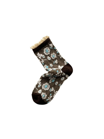 Rufia - Vintage Flower Mid-Calf Socks - Elegant & Chic