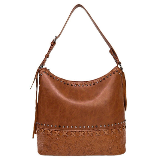 Cosbai - Vintage Floral Beaded Handbag with Tassels & Zipper