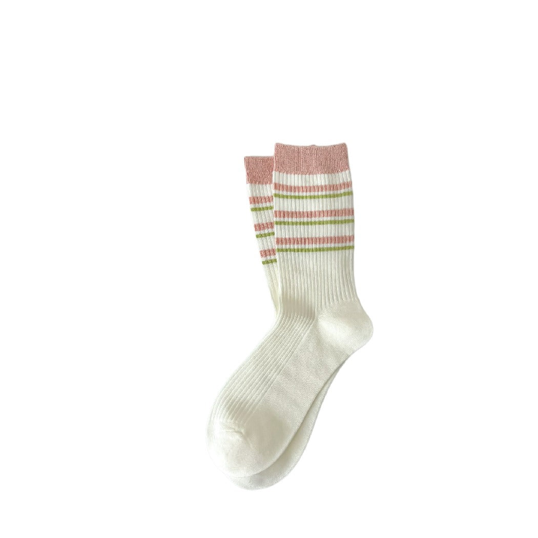 Rufia - Striped Crew Mid-calf Socks - Cute & Sweet