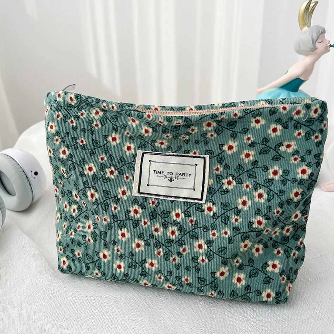 Cosbai - Corduroy Floral Cosmetic & Storage Bag