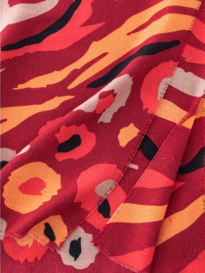 Scarvii - Red & Orange Floral Print Scarf Shawl