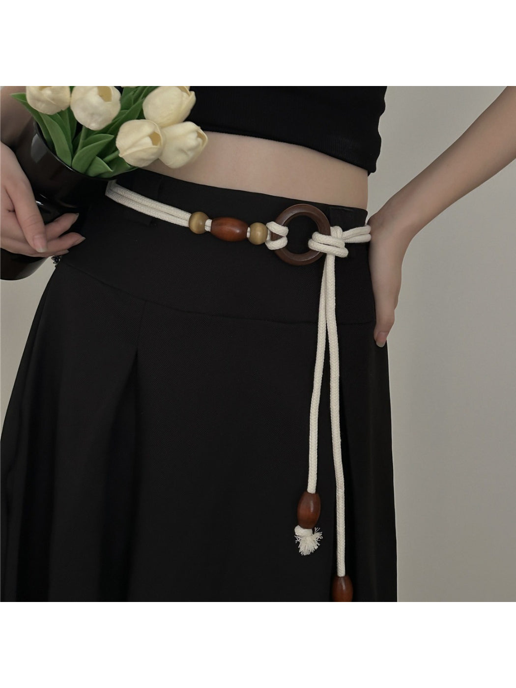 Beco Boho rope waist tie belt tied in a bow on a casual outfit
