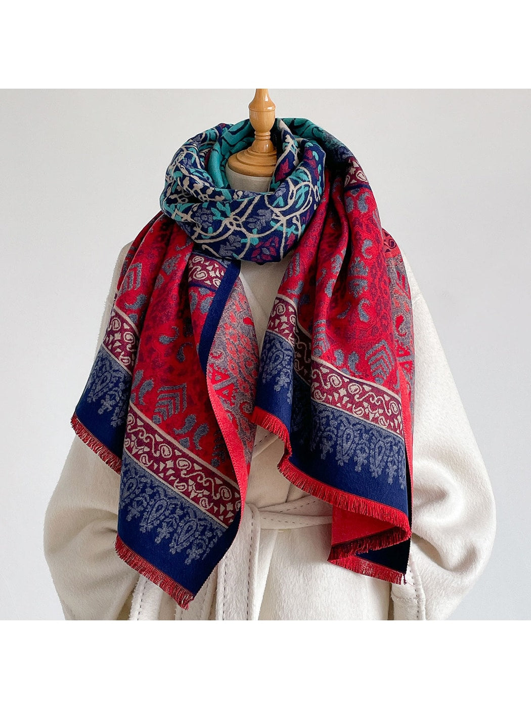 Scarvii - Bright Geometric Print Tassels Wrap Scarf
