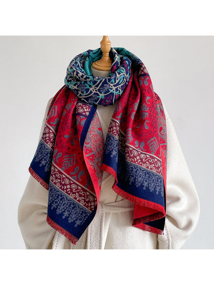 Scarvii - Bright Geometric Print Tassels Wrap Scarf