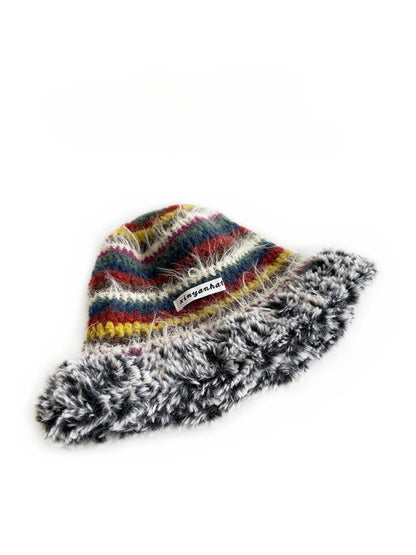 Haila - Fuzzy Striped Crochet Beanie