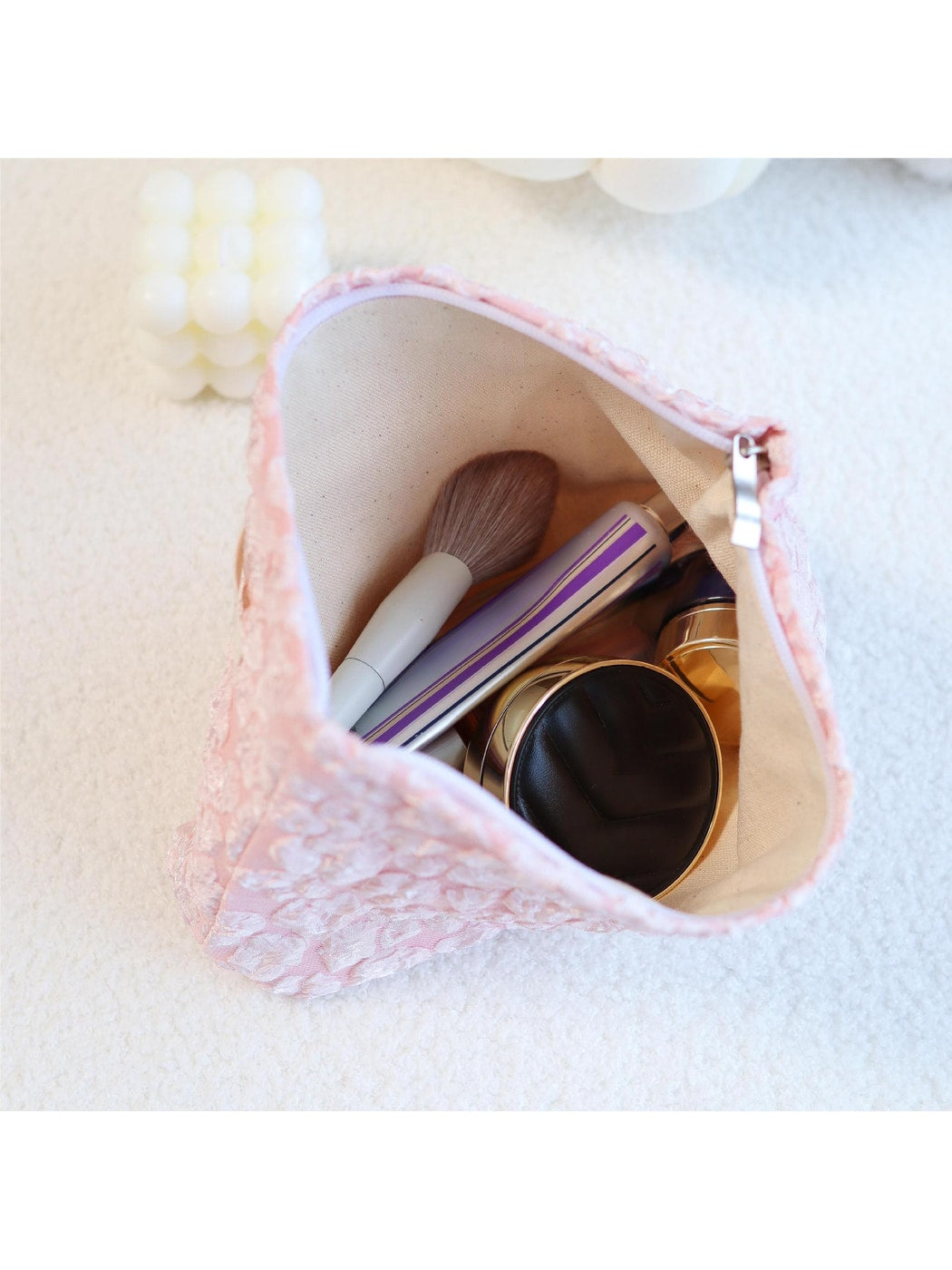 Cosbai - Embossed Cloud Floral Print Makeup Bag