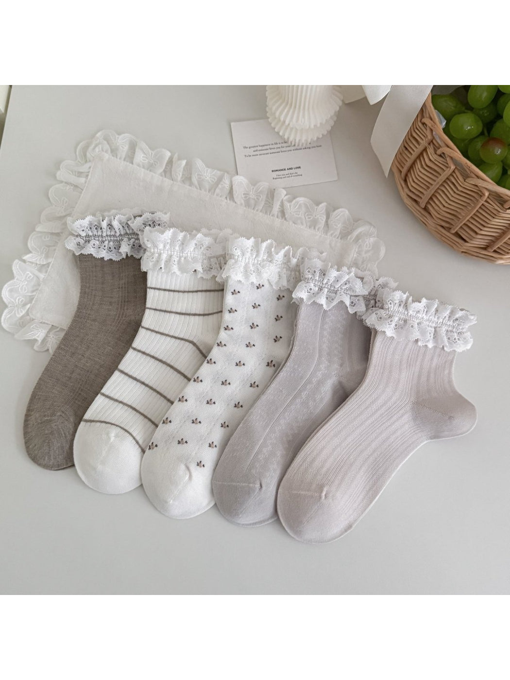 Rufia - Lace Trim Floral Mid Calf Socks