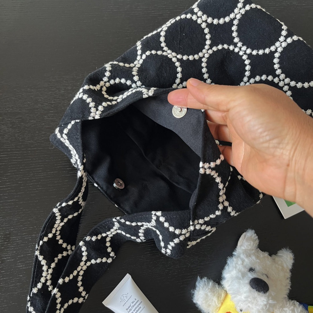 Dot Stitch Embroidered Hobo Bag detail view